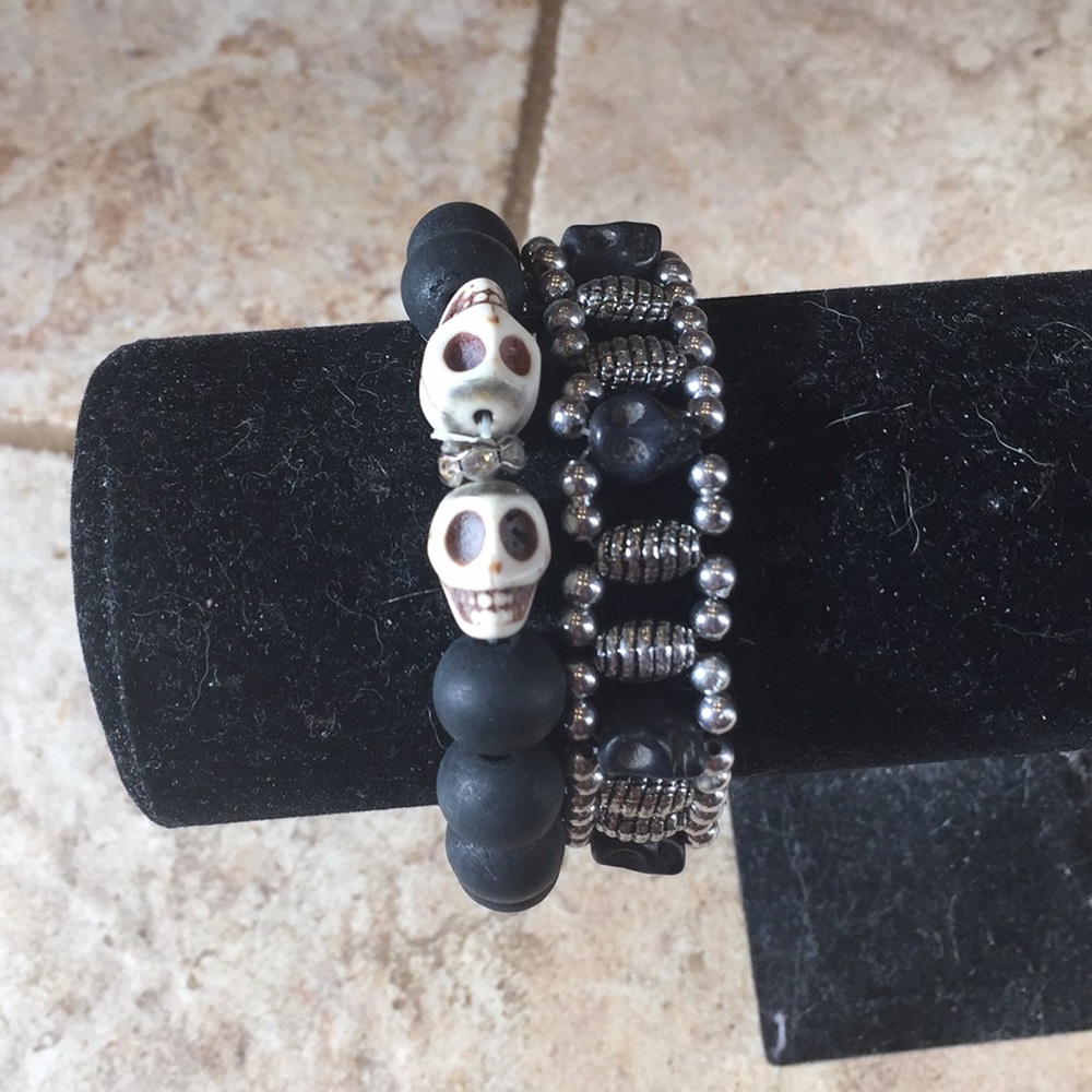 Set of skull bracelets.